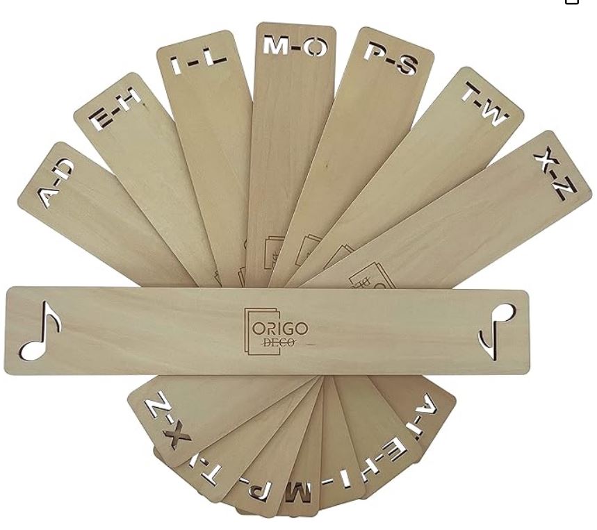 wooden record dividers with "now playing" paddle