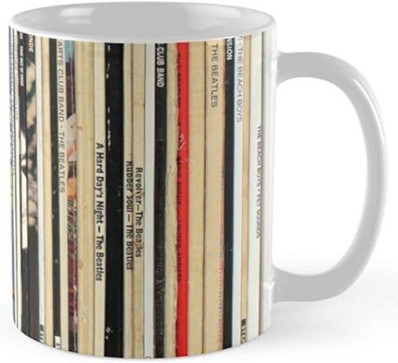 ceramic mug with record shelf design