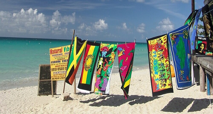 Towels on a Jamaican beach